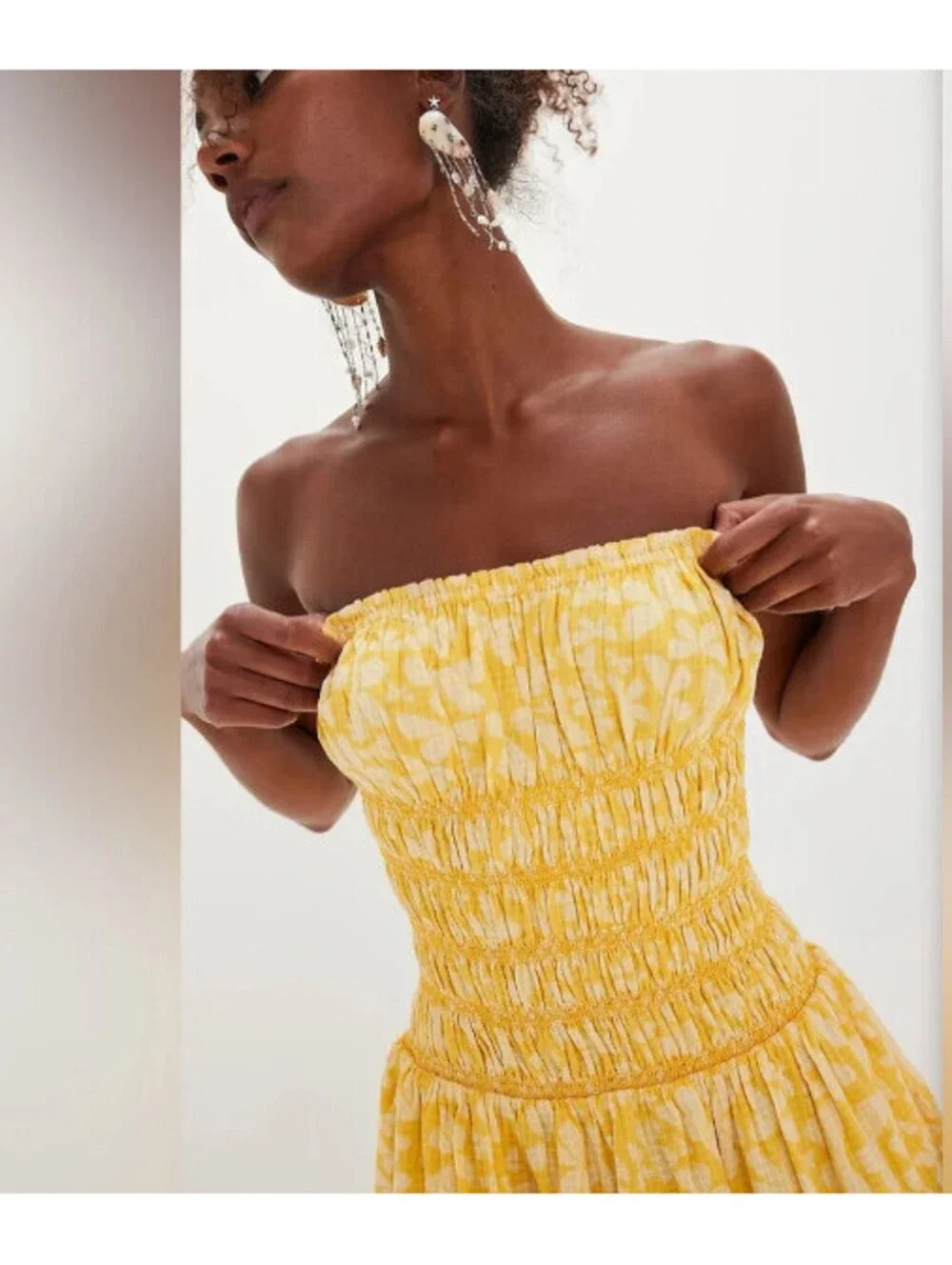 NWT Free People Annalise Mini Dress Bubble Hem Yellow Floral Size S  $109msrp